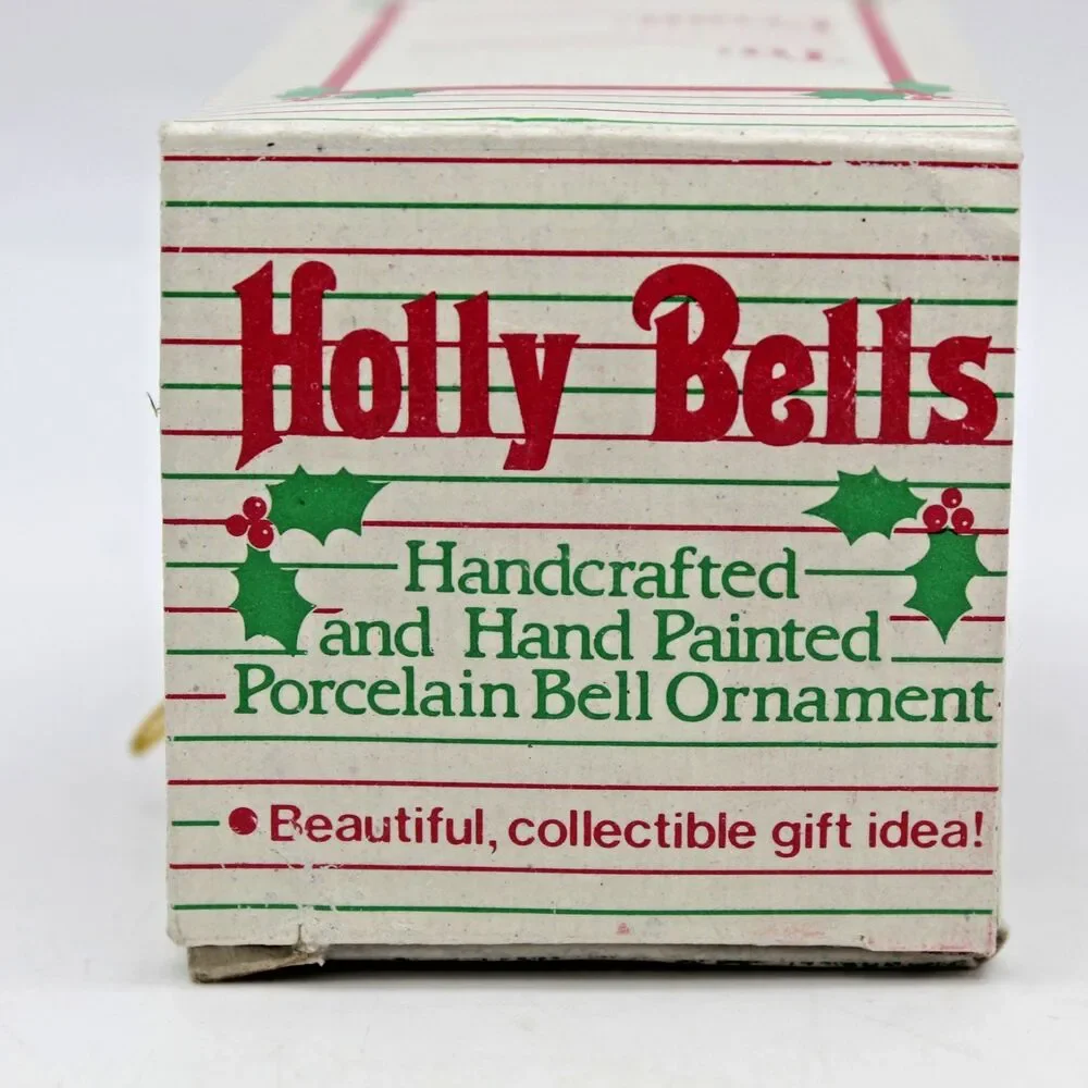 Holly Bells Porcelain Mouse Stocking Bell Ornament Vintage 1986 Original Box a